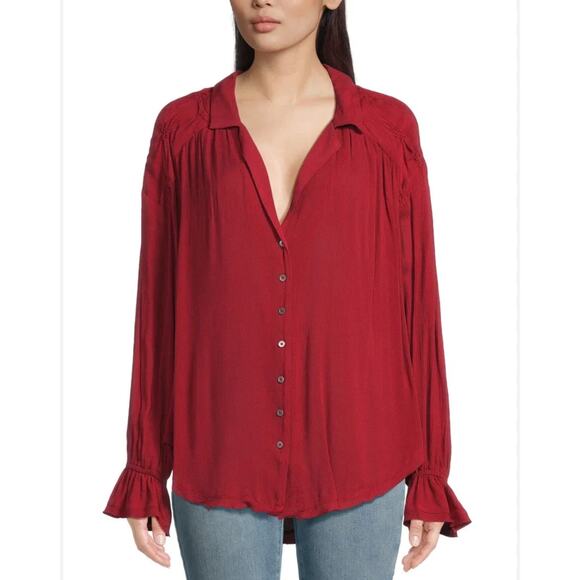We the Free Free People Rust Orange Long Sleeve Boho Blouse Small - Picture 1 of 7